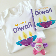 Happy Diwali Printed Children's Jumpsuit Series My First Diwali Festival Newborn Long Sleeved Jumpsuit Deepavali Simple White Boy Girl Jumpsuit