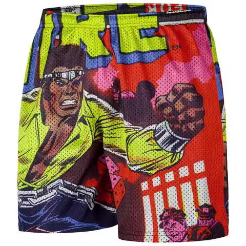Yellow Luke Cage Hero for Hire Retro Shorts Cartoon Basketball Shorts Breathable Quick-Drying Comfor