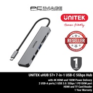 UNITEK uHUB S7+ 7-in-1 USB-C 5Gbps Hub with 4K HDMI and 100W Power Delivery Hub (H1118A)1YW