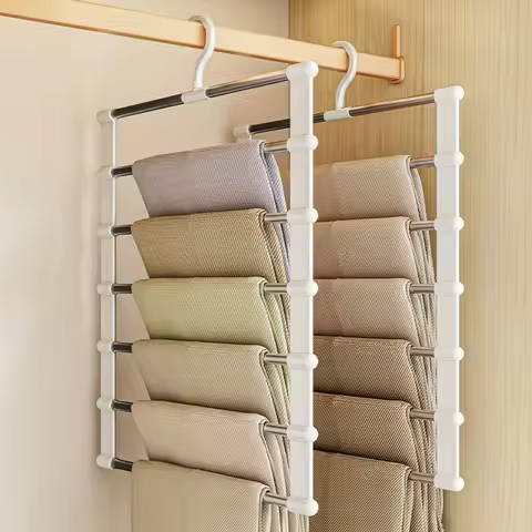 7 Layers Stainless Steel Trouser Hanger, Space Saving Pants Rack, Clothes Organizer, Foldable Wardro