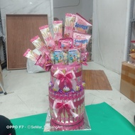 snack tower pink pocky sachet sponge