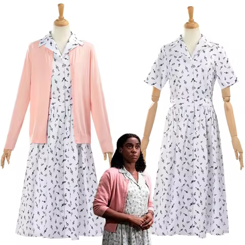 Matilda The Musical Cosplay Miss Honey Costume Lashana Lynch Dress Cardigan Adult Women Halloween Ca