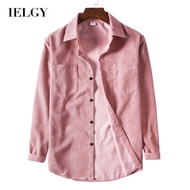 IELGY เสื้อวินเทจผ้าลูกฟูกแขนยาวปกเสื้อลำลองผู้ชายหลวม