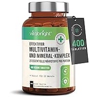 Multivitamin and Minerals, 400 Vegan Multivitamin Tablets, 13 Month Supply, 27 Vitamins and Minerals per Tablet for Women and Men, Keto Friendly, Energy and Metabolism. VitaBright