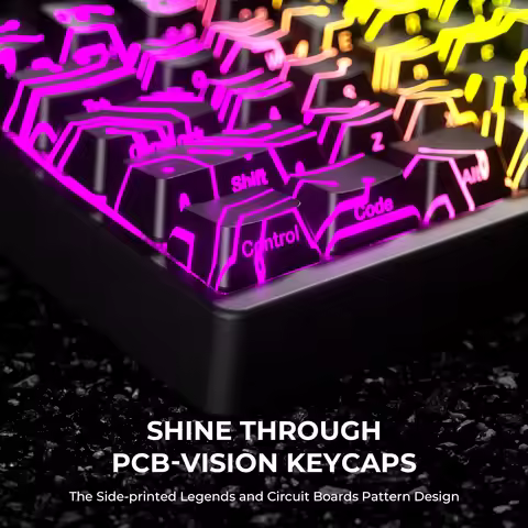 XVX Cyber World Design Pattern Translucent Keycaps OEM Profile IMD-Tech 118 Keys Black Backlight Key