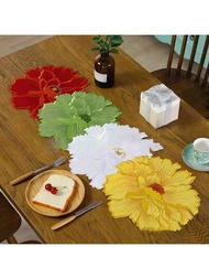 1入組花卉刺繡餐墊和杯墊，適用於農舍、酒店、餐廳、家居廚房裝飾