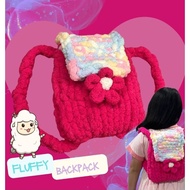 [SG✅ READY STOCK] Adorable Fuzzy Fluffy Backpack/ Handbag 🎒 / Crochet Yarn Knitting / fluffy yarn / 