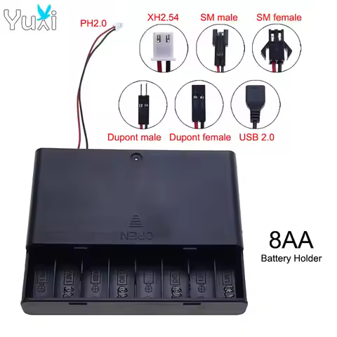 YuXi 1pc AA 8 Slot 12V Battery Box Case With On/Off Switch & Cover Battery Holder With PH2.0 XH2.54 