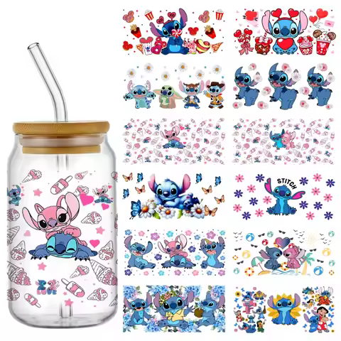 Cute cartoon Stitch 3D Sticker For 16oz Cup Waterproof UV DTF Cup Wraps Mug Wraps Sticker DIY 3D Wra