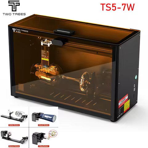 Two Trees Enclosed TS5-7W Laser Engraving Machine, 4-in-1 Rotary Roller Engraving, Suitable for Wate