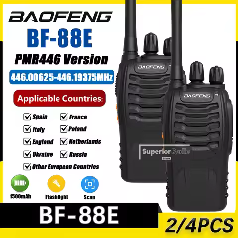 Baofeng BF-88E PMR446 Walkie Talkie 446.00625-446.19375MHz 1500mAh 16 Channels Portable Flashlight L