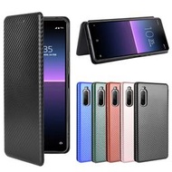 Sony Xperia10(2代) Xperia10 ii Xperia10II 碳纖維紋可插卡翻蓋式磁扣支架皮套保護套