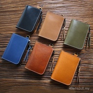 Dompet lelaki kulit lembu asli buatan tangan, dompet pendek berzip kulit asli, dompet kulit vertikal
