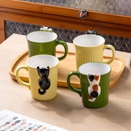 Cartoon Cute Cat Ceramic Mug Cute Embossed Water Mug Instagram Style Breakfast Mug bag Double Mug Hi
