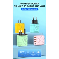 40W Charging Adapter 3 USB + 1 USB type C Phone Adapter Quick Charging 3.0 UK Plug 3 USB+USB C for A