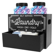 Dryer Sheet Container Large Capacity Laundry Sheet Dispenser with 2 Plastic Jars Wooden Laundry Drye