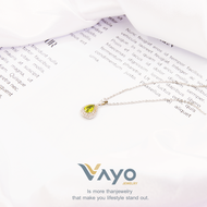 สร้อยเงินแท้ จี้พลอย Prehnite ทรงหยดน้ำประดับเพชร : Vayo Jewelry