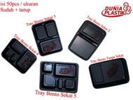 isi50pcs mika TRAY BENTO SEKAT + tutup partisi sushi kotak box tempat kemasan lunch box plastik beka