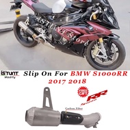 Slip On For BMW S1000RR 2017 2018 Motorcycle GP Exhaust Escape Modified Middle Link Pipe Muffler with Carbon Fiber Heat