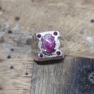 Delima Burma Batu Permata Asli Cincin Perak Burmese Ruby Natural Gem Gemstone Silver Ring