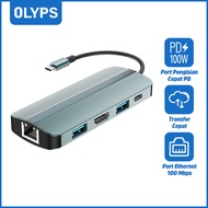 OLYPS อะแดปเตอร์ฮับ USB Type C มัลติพอร์ต 7-in-1 4K 30Hz USB C HUB Docking Station Type C to HDMI 2.