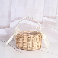 -Wicker Flower Girl Basket for Weddings Rattan Flower Basket Handmade Flower Girl Basket with Handle