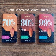 HITAM Beryl's 70% 80% 90% Cacao Dark Chocolate 90g Bar Dark Chocolate Healthy diet