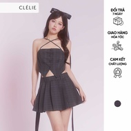 Set áo caro dây chéo và chân váy ngắn xếp ly | RENEE SET - CLÉLIE