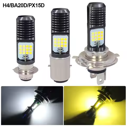 Motorcycle H4 HS1 BA20D P15D Headlight 3030 24MSD LED Light Bulbs Dual Color White Yellow Plug And P