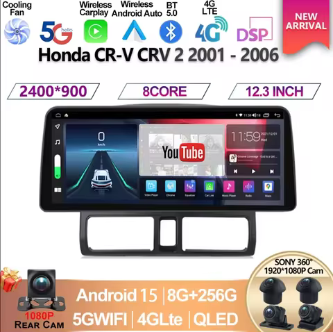 12.3 Inch for Honda CR-V CRV 2 2001 - 2006 Android 15 Auto Multimedia Video Player Car Radio GPS Nav