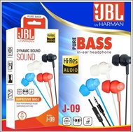 Handset / Headset / HF EarPods / HiFi Handsfree Earphone JBL J-09 ORIGINAL BY HARMAN FULL BASS+ SUPER MEGABIGBAS