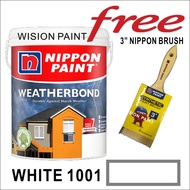 1L WHITE NIPPON Paint Weatherbond ( FREE 3" NIPPON BRUSH ) Exterior Outdoor Wall Cat Dinding Luar