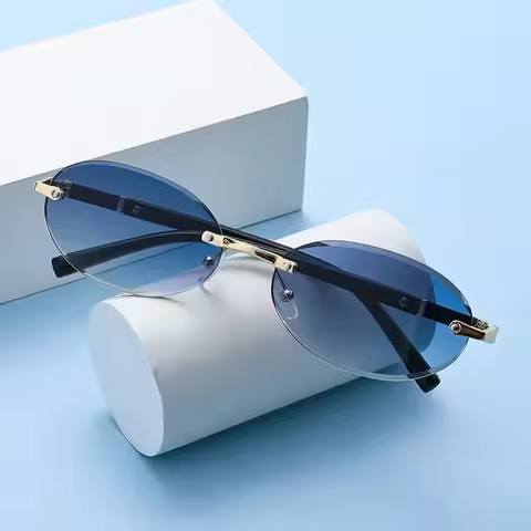 Fashion Women Small Oval Sun Glasses for Female Male Summer Traveling Eyewear UV400 Rimless Sunglass