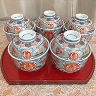 ノーブランド品 Koimari Kiho Small Bowl with Lid, Chawanmushi (Gold), Color Picture, 5 Guests, Japanese Tableware, Red Painting