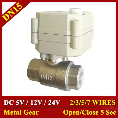 Tsai Fan electric ball valve 1/2'' DC5V/12V/24V SS304 2/3/5/7 wires electric water valve 2 way BSP/N