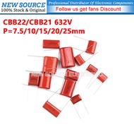[10pcs] CBB22/21 Capacitor 630V 7.5/10/15/20/25 mm 182J 102J 222J 822J 153J 103J 473J 0.01UF 0.1UF 0