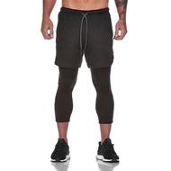 Running Shorts Mens Leggings and shorts 2 in 1 Double layer Gym Fitness Sports Shorts with Pocket