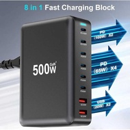 USB Docking Station Charger 8 Port Type C PD QC GaN3 500W Multi Port Fast Charge Laptop Charger Adap