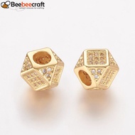 Beebeecraft 10pcs Brass Micro Pave Cubic Zirconia Beads Rhombus Golden 7x7x7mm Hole: 3.5mm