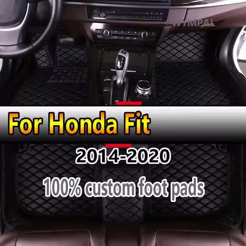 Car Floor Mats For Honda Fit Jazz GK3 4 5 6 7 2014~2020 Carpet Mat Luxury Leather Rug Interior Parts