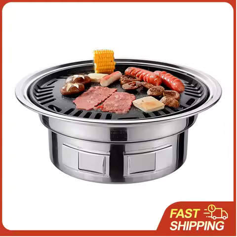 13 Inch Korean BBQ Grill Multifunctional Charcoal Barbecue Grill Round Camping Grill Stove Tabletop 