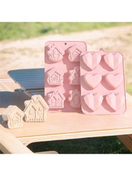 1個矽膠模具情人節房子蛋糕模具，可DIY巧克力冰塊烘焙，耐用且易脫模