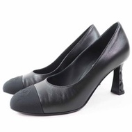 狀況極佳的 CHANEL G40154 Matelassé 鞋跟 Coco Mark 縫線皮革高跟鞋，黑色，36 碼，帶盒子和防塵袋，意大利製造。