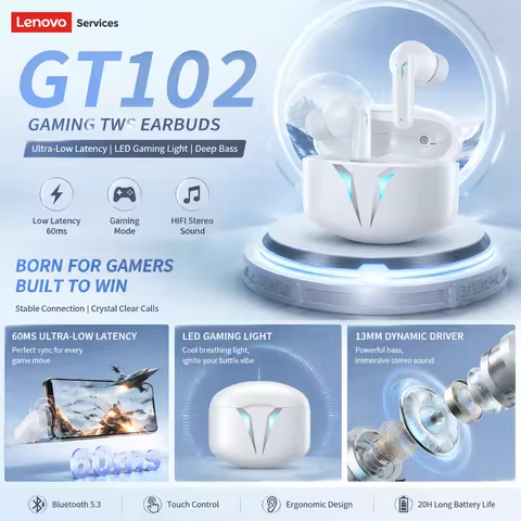 Original Lenovo GT102 True Wireless Gaming Earphones Bluetooth 6.0 Earbuds e-sports Music Headset 30