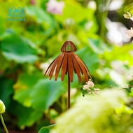 Gralara Coneflower Garden Stake Lifelike Rustic Sturdy Iron Echinacea Garden Stake Ornament for Balc