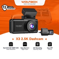 WOLFBOX X3 2.5K 60FPS Dash Cam STARVIS 2 IMX675 with ADAS 2.5K+1080P Dash Cam Front and Rear Built-i