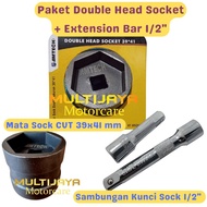 MATA Double Head Socket Eye Sock Block CVT 39x41 mm + Extension Bar 3" 5" CVT Socket Wrench Connecti