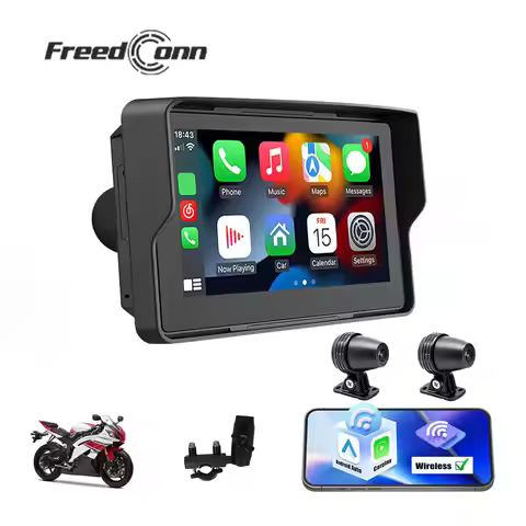 Freedconn Motorcycle CarPlay Navigation Auto DVR Bluetooth Car Play 5 Inch Display Wireless Android 