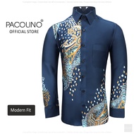 Pacolino - (Modern Fit Cutting) Turquoise Color Malaysia Men Batik Long Sleeve Kemeja Batik Lelaki L