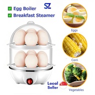 (SG) Electric Egg Boiler Half Boiled Egg Maker Double-Layer Mini Cooker Breakfast Steamer SG 3-Pin Plug Auto Power-off
